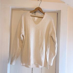 H&M Wheat Beige V-Neck Oversized Tunic Sweater